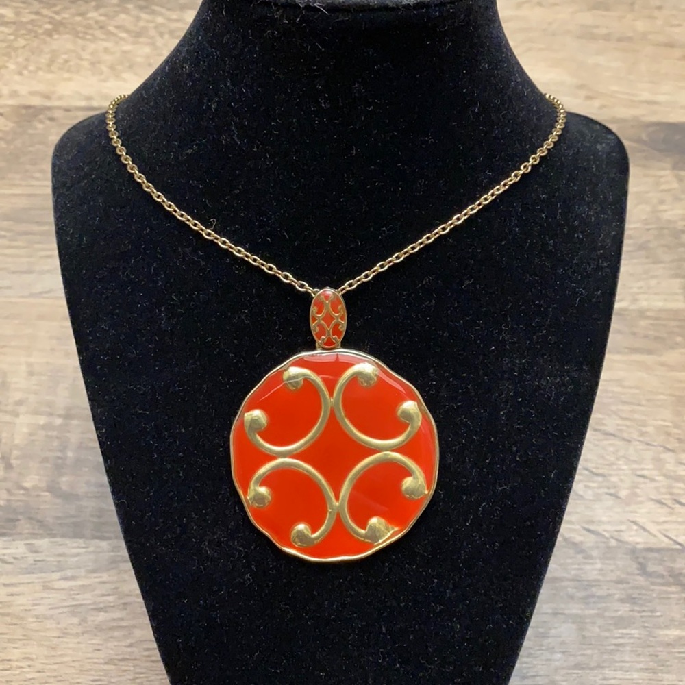 Filigree Red Gold Statement Pendant Necklace